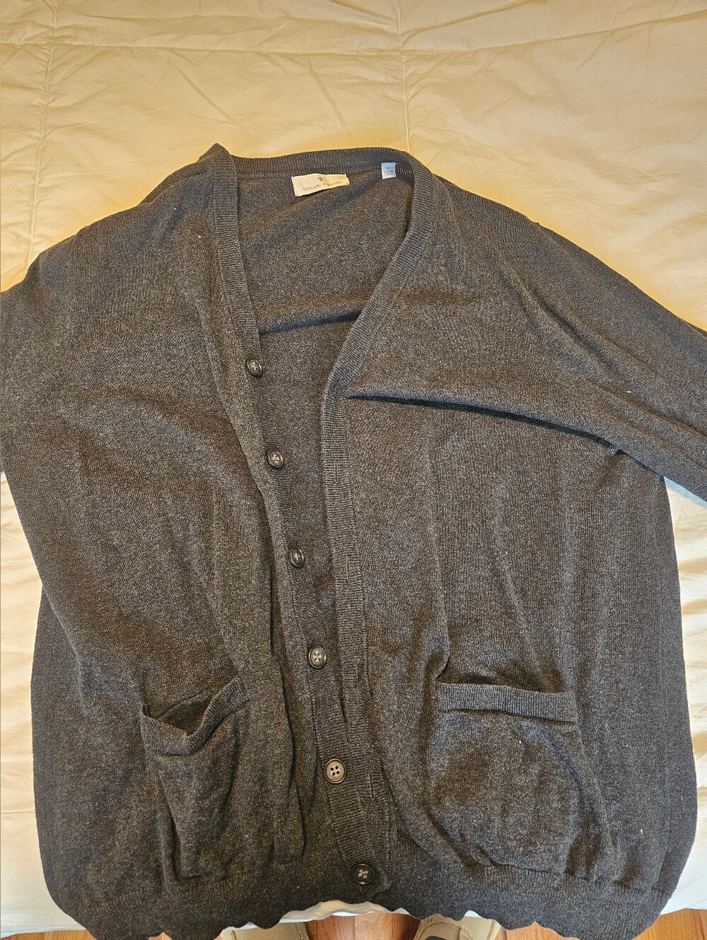 Men's Toscano Firenze Large Charcoal Gray Button-Front Cotton Blend Cardigan